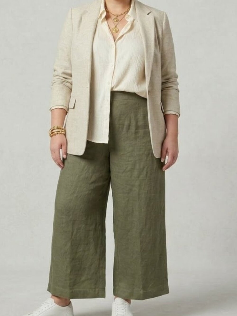 NWT For Cynthia Womens Khaki Green 100% Linen Wide Leg Pants X-Large MSRP $68
